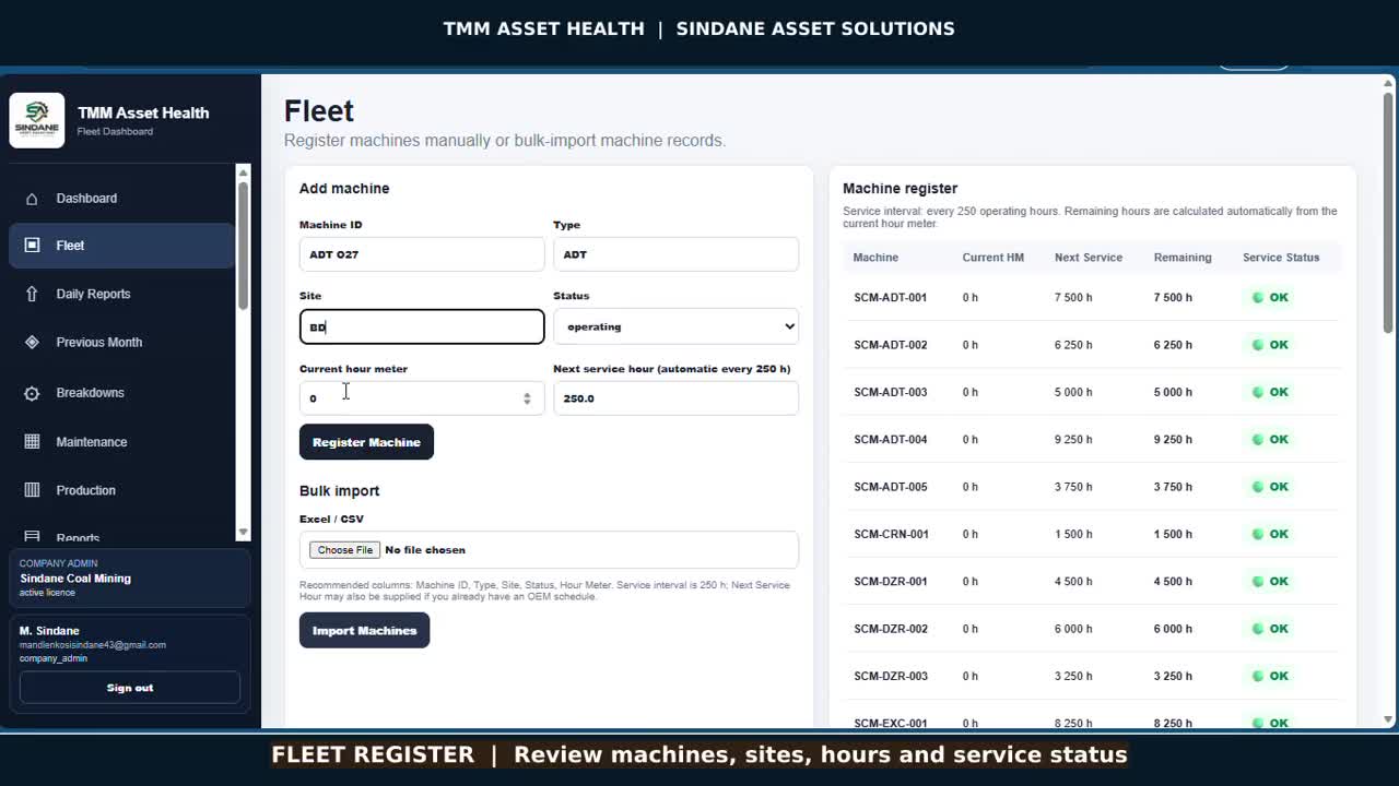 TMM Asset Health reporting interface